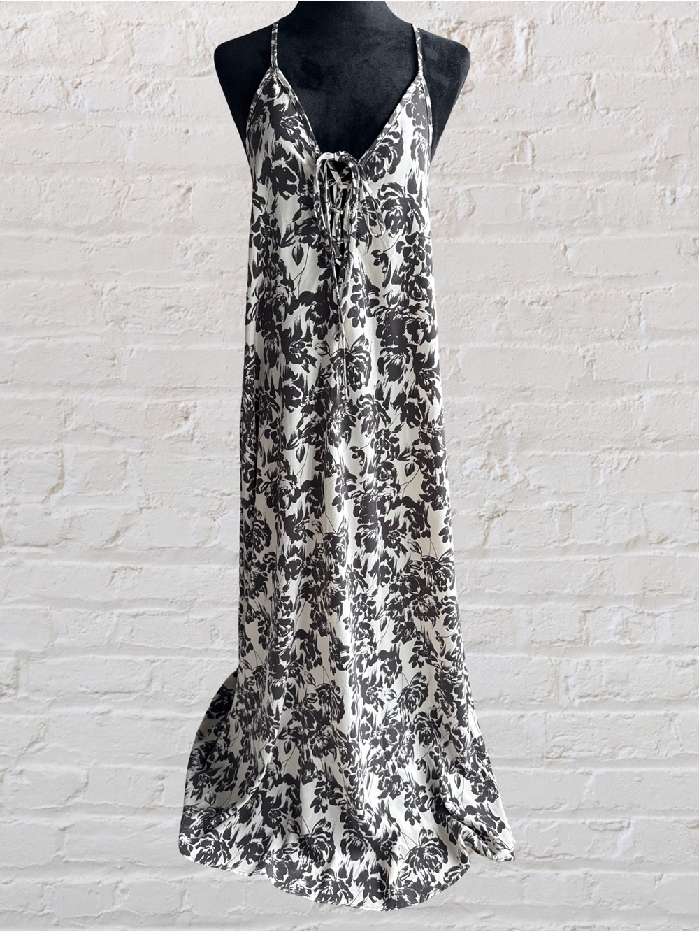 ANGL Brown & Cream Floral Slip Maxi Dress with Tie Front